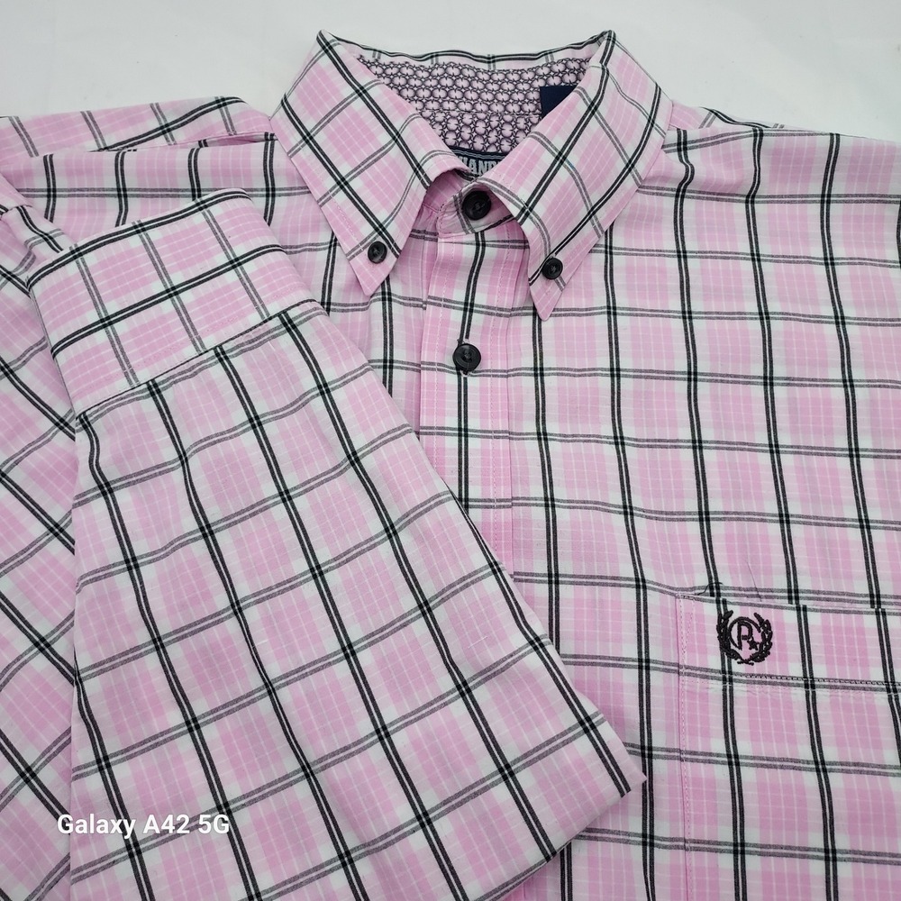 Panhandle Mens Pink Black Plaid Button Down Shirt Long Sleeve‎ Cotton Large